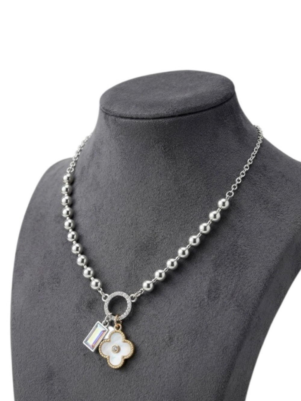 Evermore Quarterfoil Two-Tone Beaded Necklace (NWT) - Picture 2 of 16